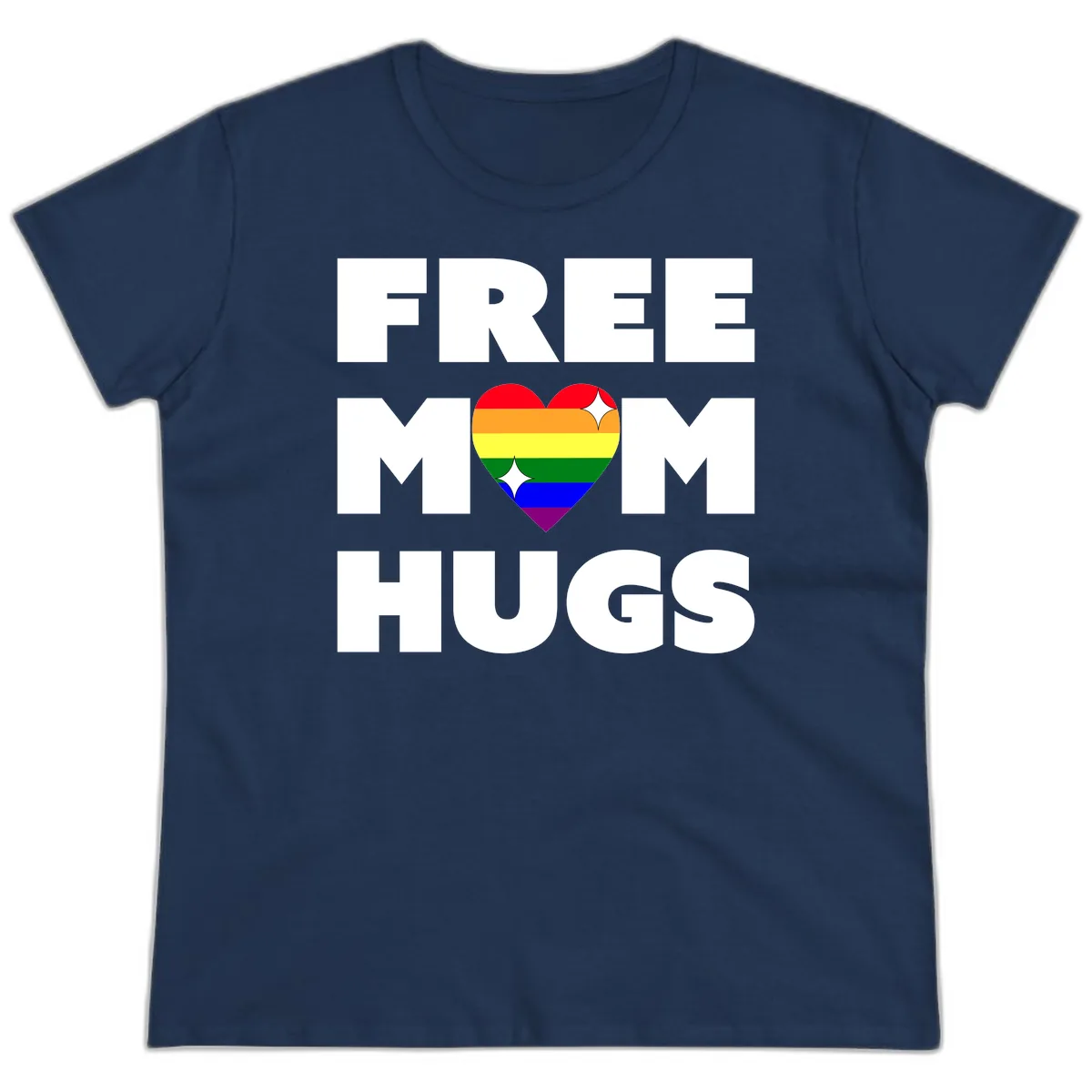 Free Mom Hugs Pride Heart Ladies Tee in Navy