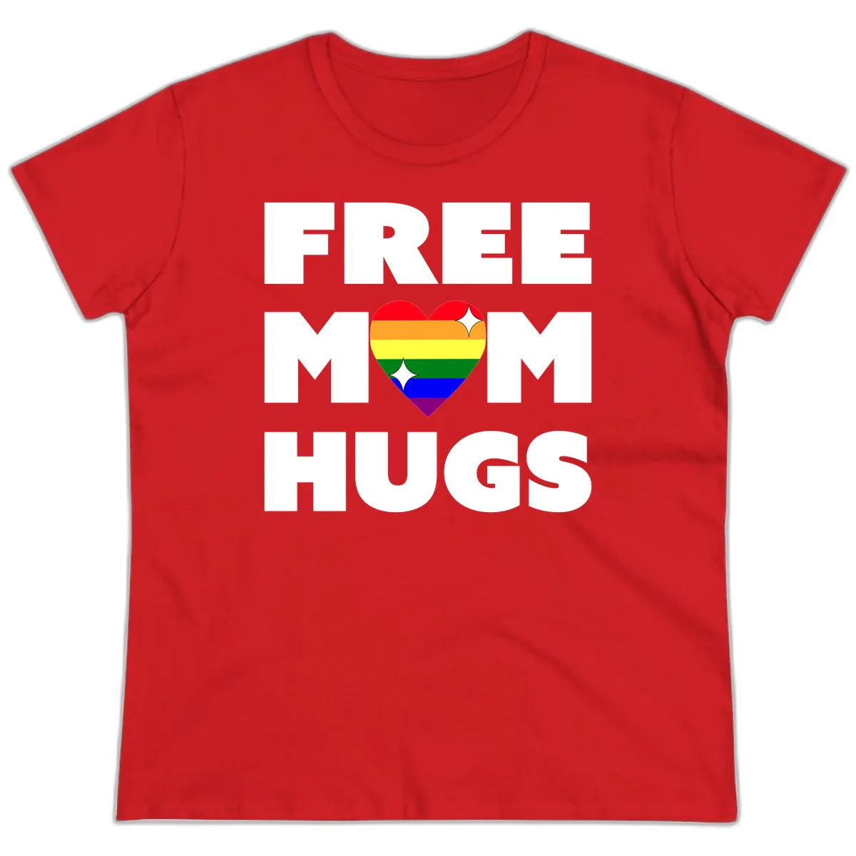 Free Mom Hugs Pride Heart Ladies Tee in Red