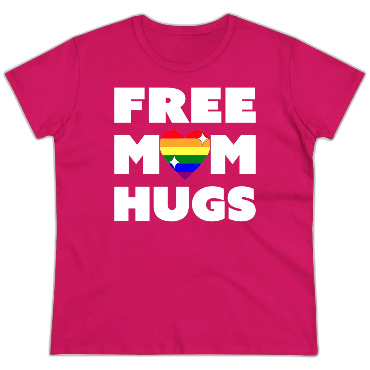 Free Mom Hugs Pride Heart Ladies Tee in Heliconia