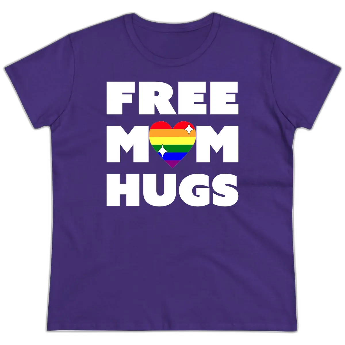 Free Mom Hugs Pride Heart Ladies Tee in Purple