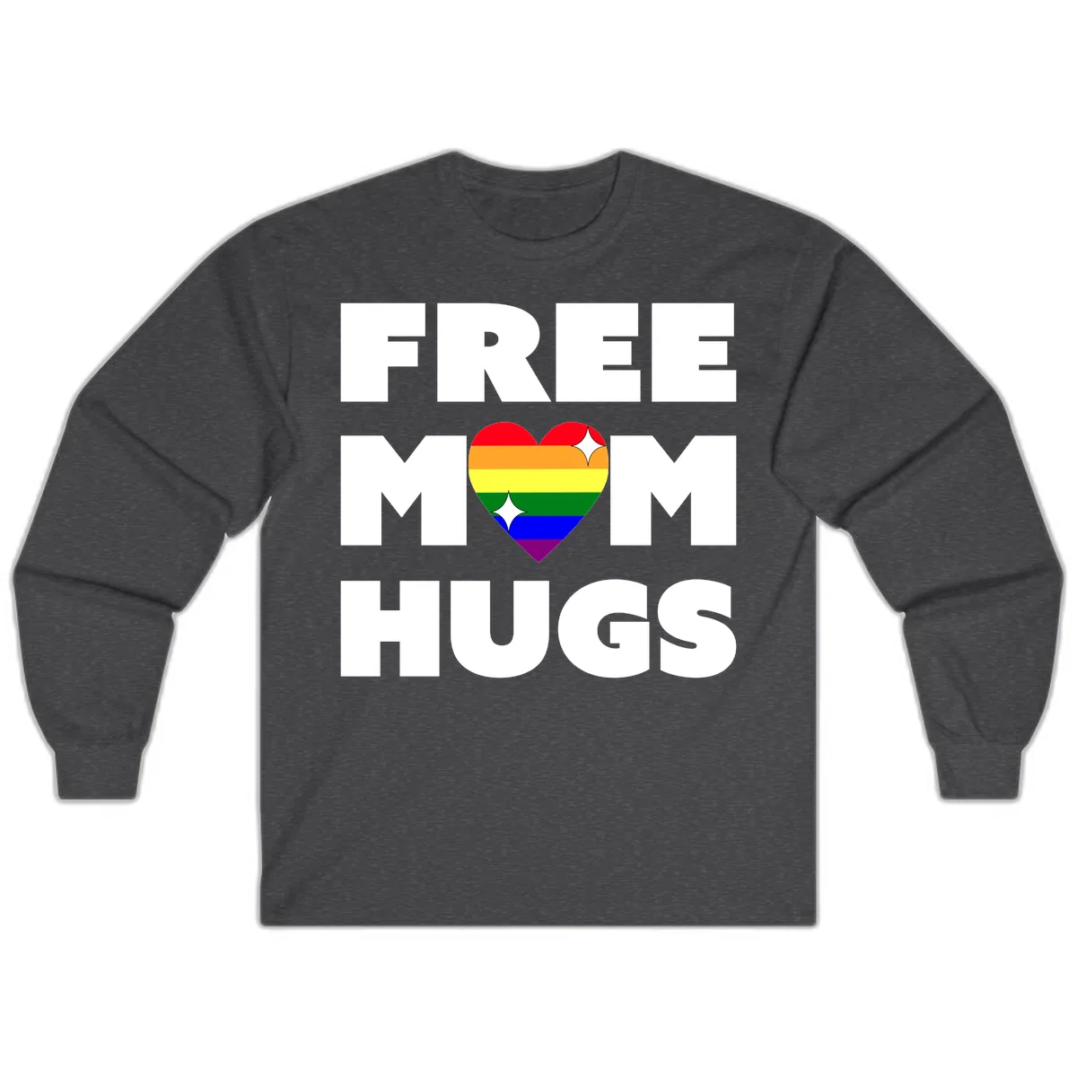 Free Mom Hugs Pride Heart Long Sleeve in Dark Heather