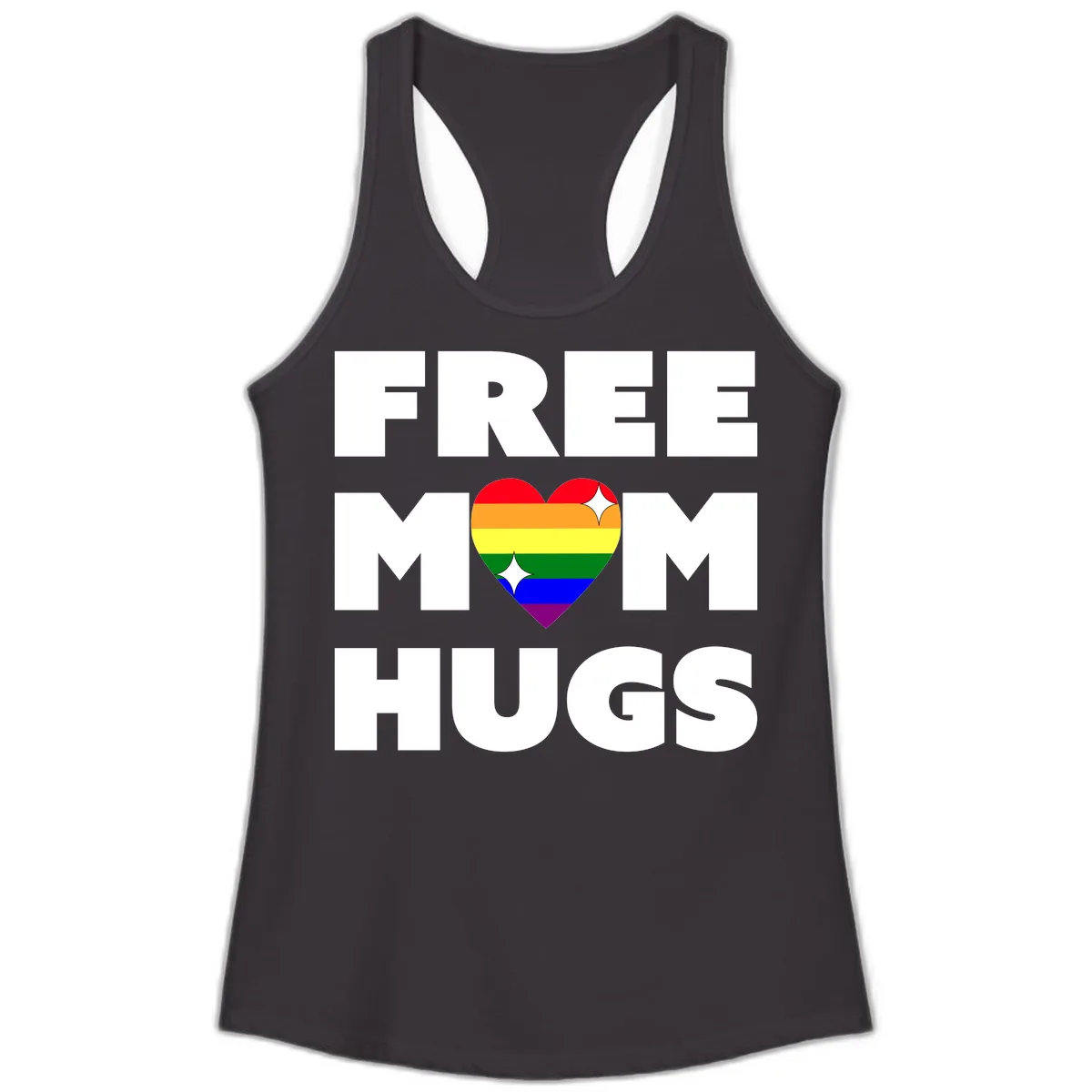 Free Mom Hugs Pride Heart Ladies Tank in Black