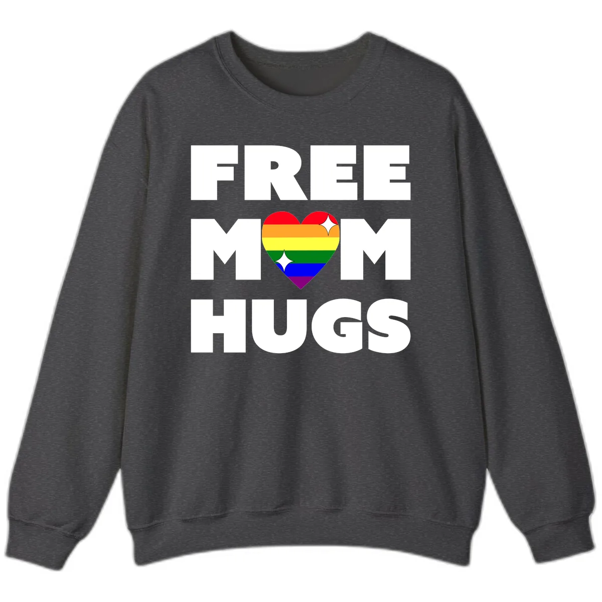 Free Mom Hugs Pride Heart Sweatshirt in Dark Heather