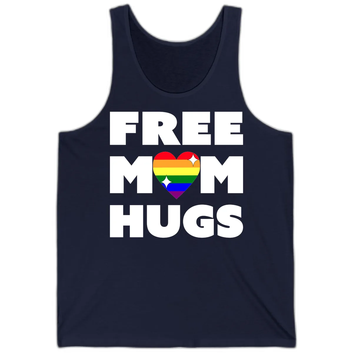 Free Mom Hugs Pride Heart Tank in Navy
