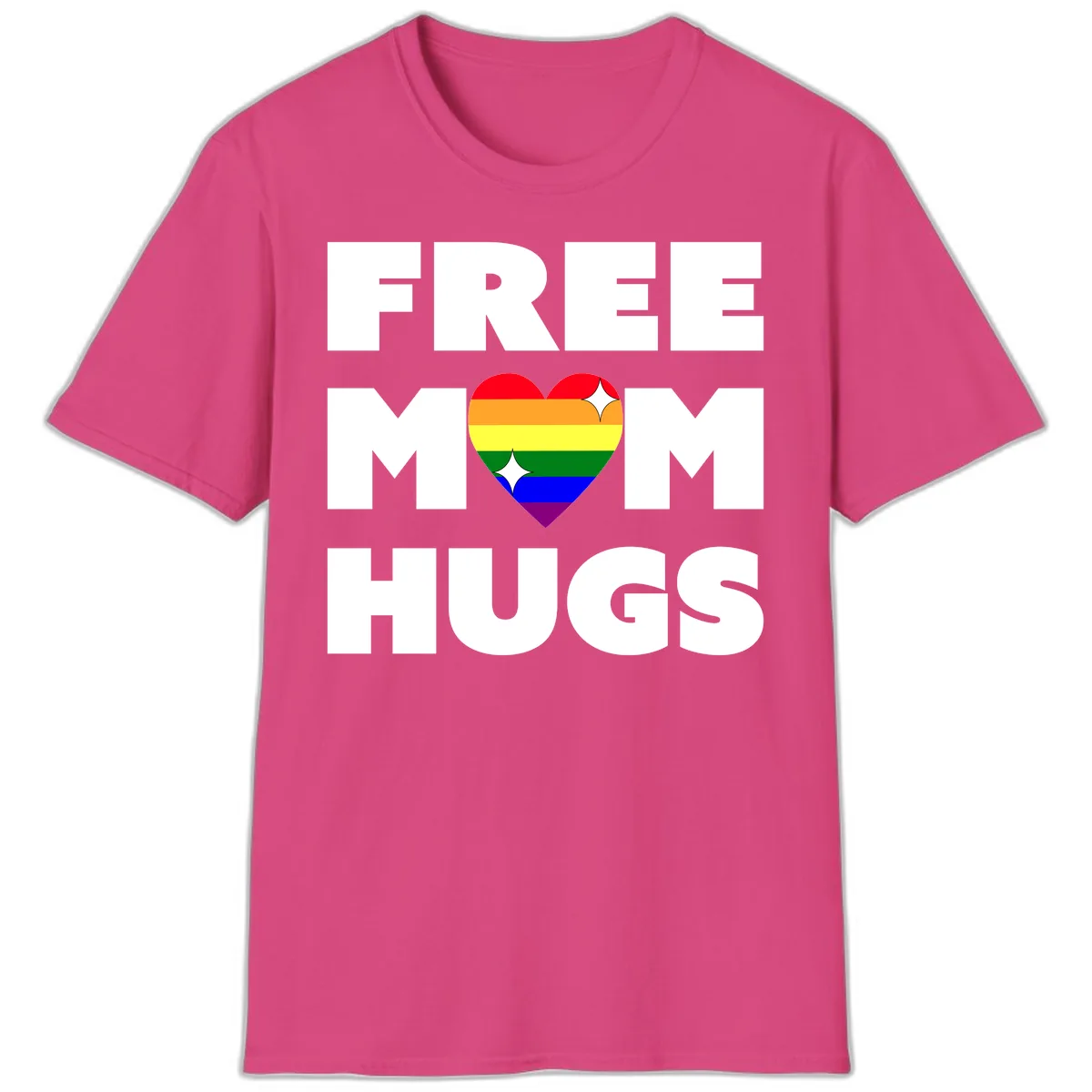 Free Mom Hugs Pride Heart T-Shirt in Heliconia