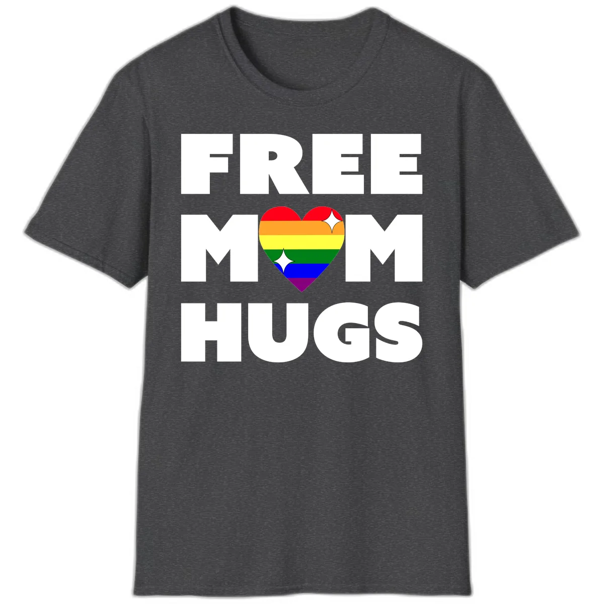 Free Mom Hugs Pride Heart T-Shirt in Dark Heather