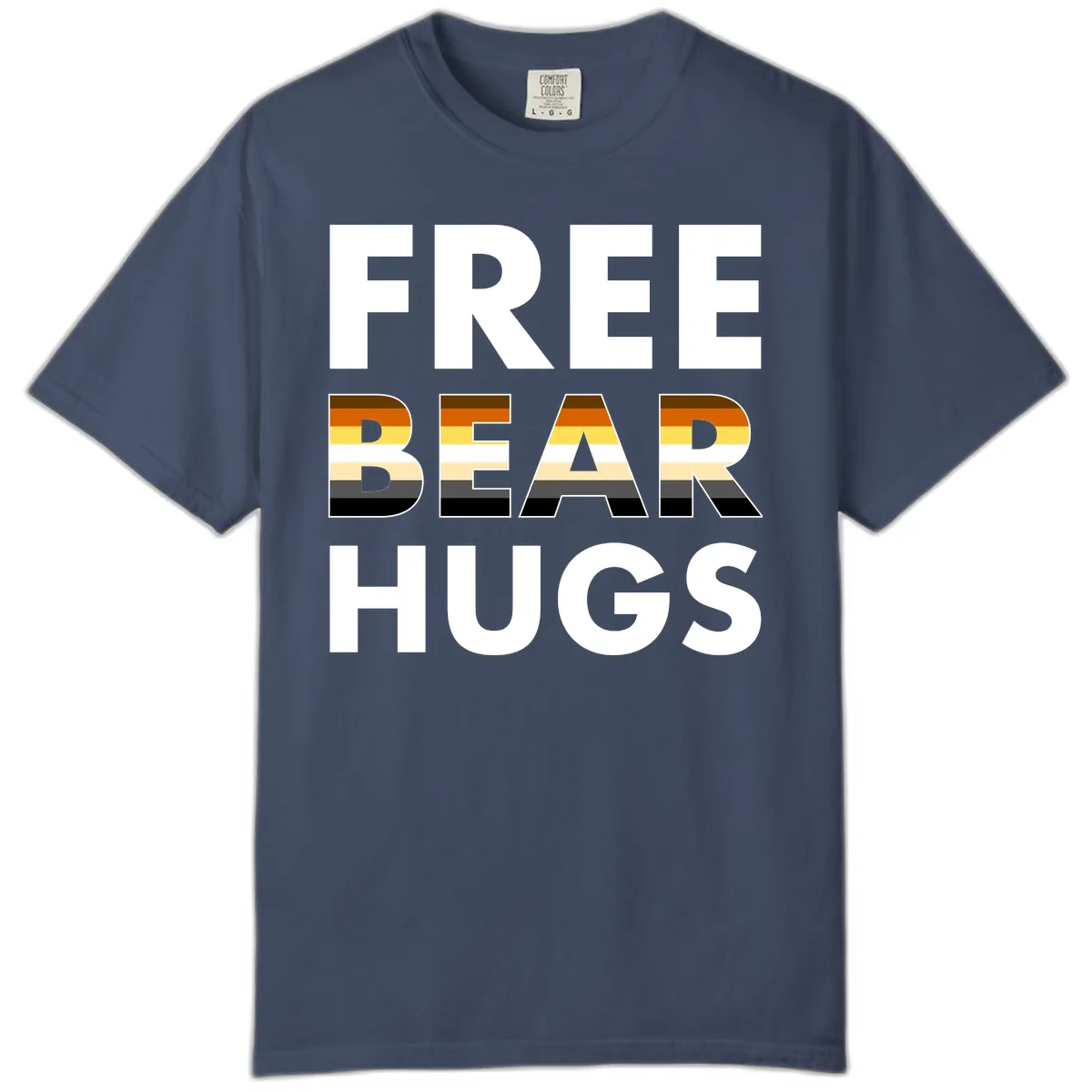 Free Bear Hugs Pride Flag Design Comfort Color in Midnight