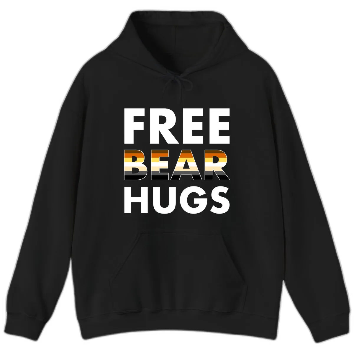 Free Bear Hugs Pride Flag Design Hoodie in Black