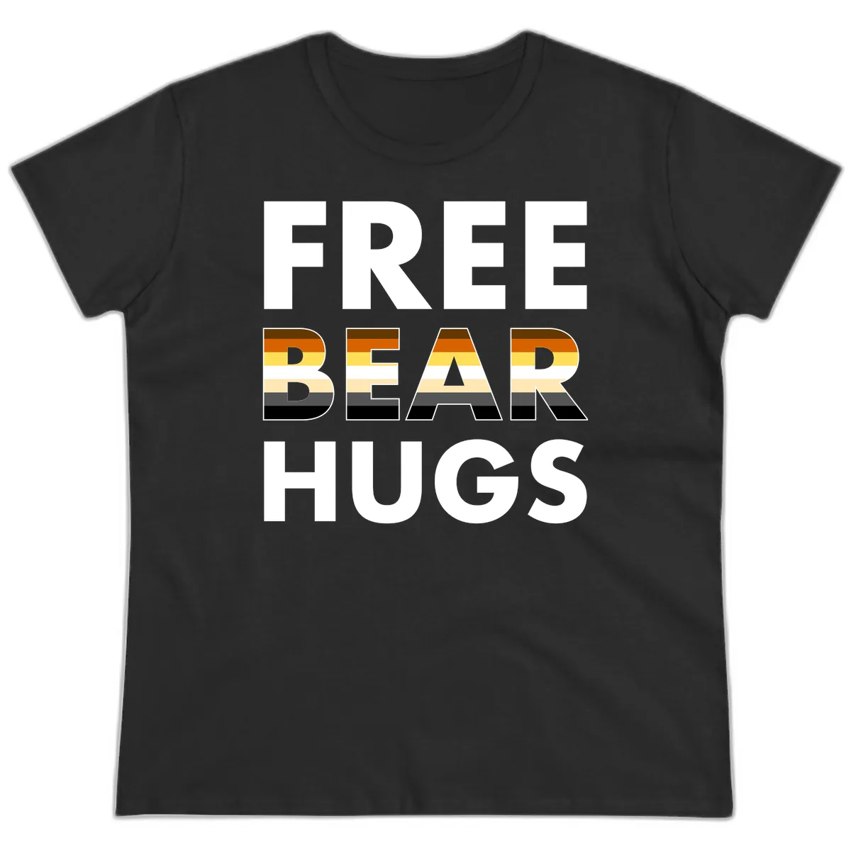 Free Bear Hugs Pride Flag Design Ladies Tee in Black