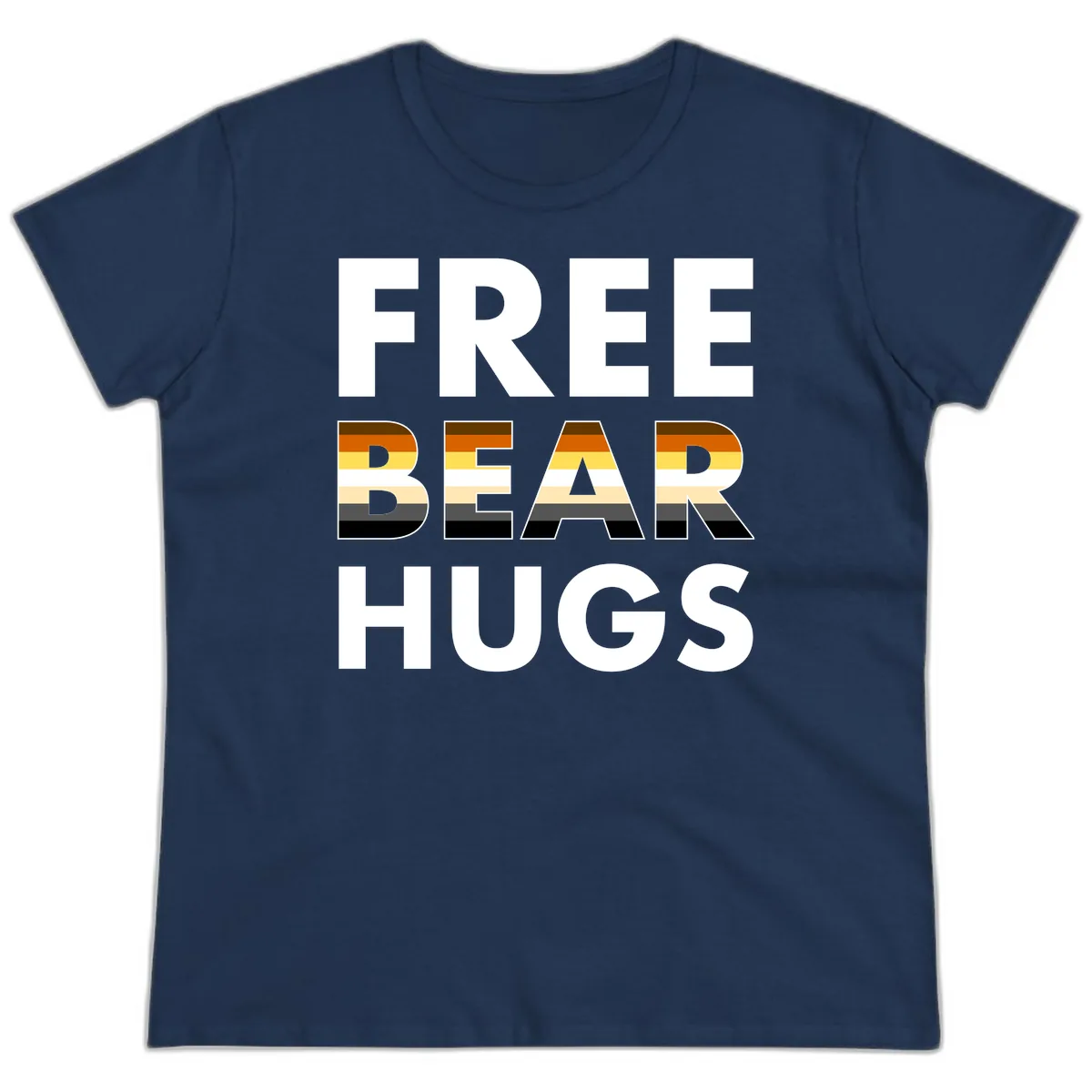 Free Bear Hugs Pride Flag Design Ladies Tee in Navy
