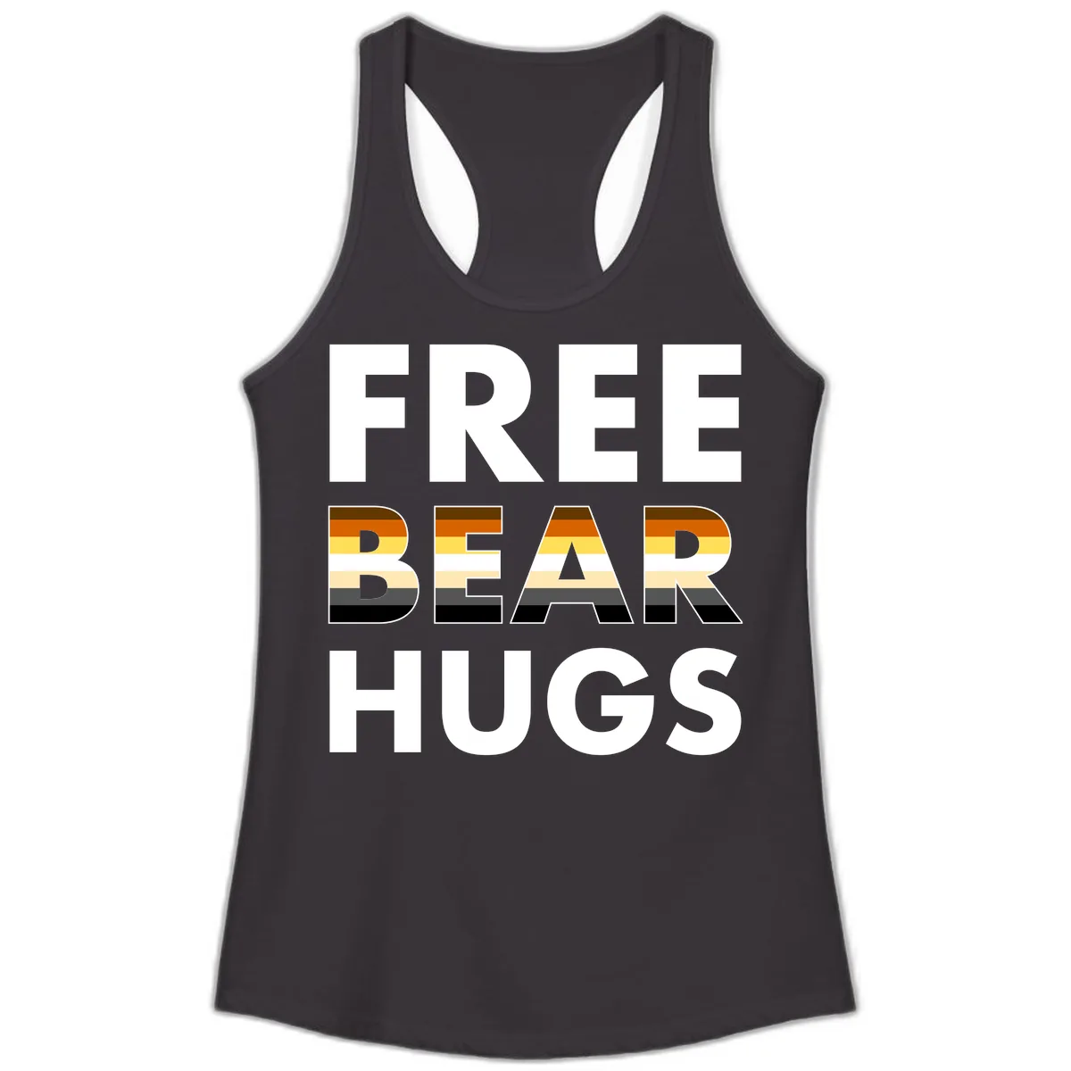 Free Bear Hugs Pride Flag Design Ladies Tank in Black