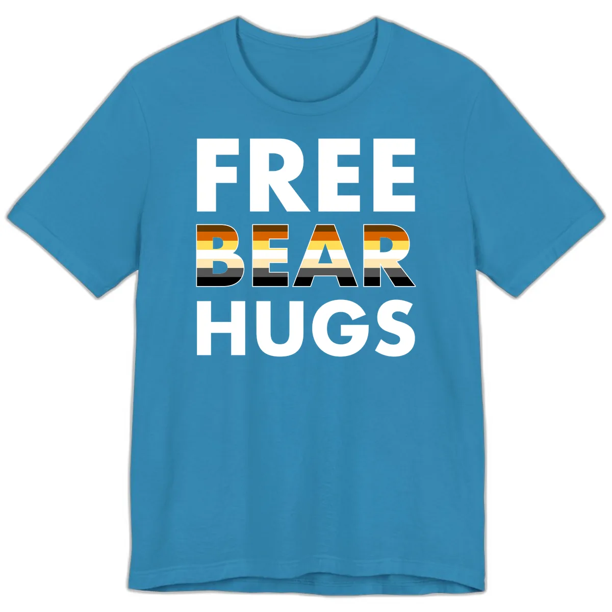 Free Bear Hugs Pride Flag Design Premium T-Shirt in Aqua