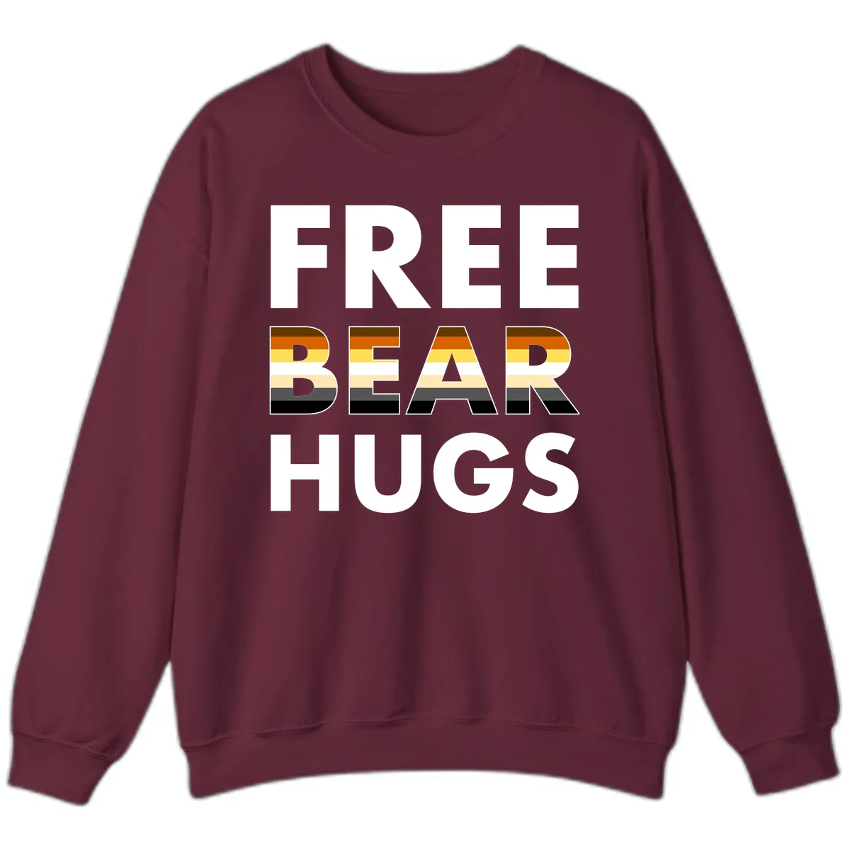 Free Bear Hugs Pride Flag Design Sweatshirt in Maroon