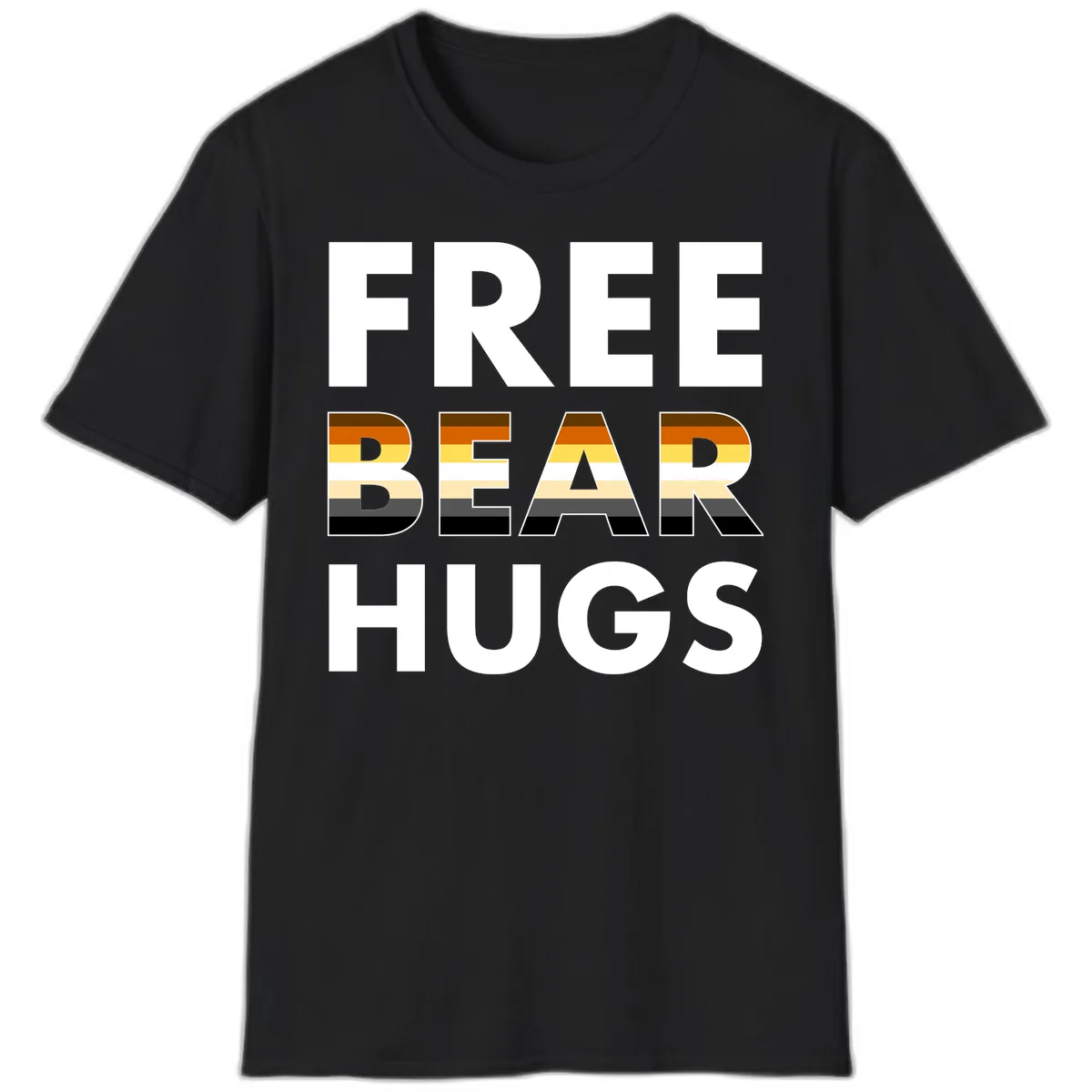 Free Bear Hugs Pride Flag Design T-Shirt in Black