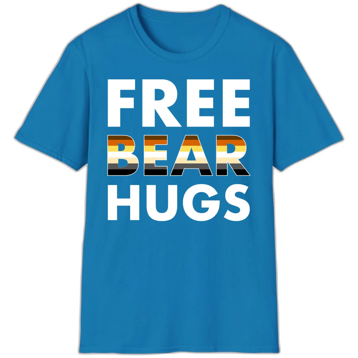 Free Bear Hugs Pride Flag Design T-Shirt in Sapphire