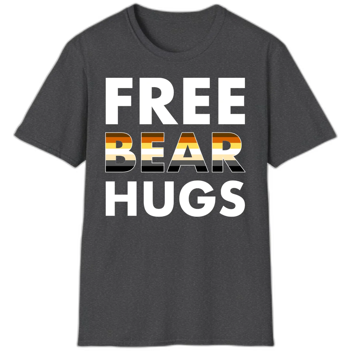 Free Bear Hugs Pride Flag Design T-Shirt in Dark Heather