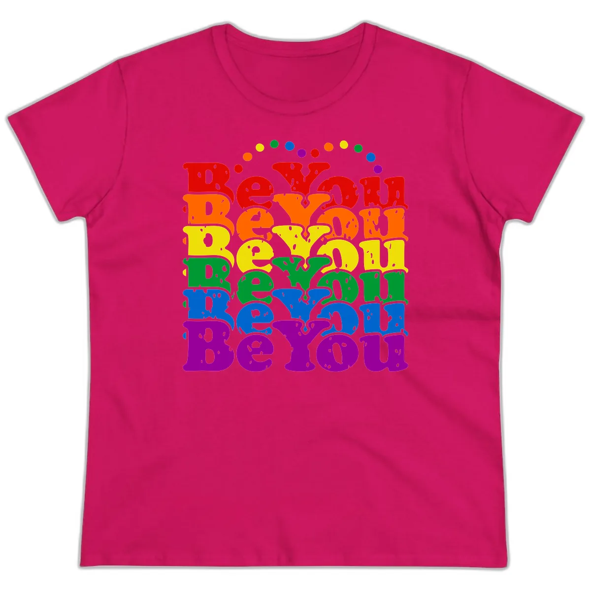 Beyond The Rainbow Pride Celebration Ladies Tee in Heliconia