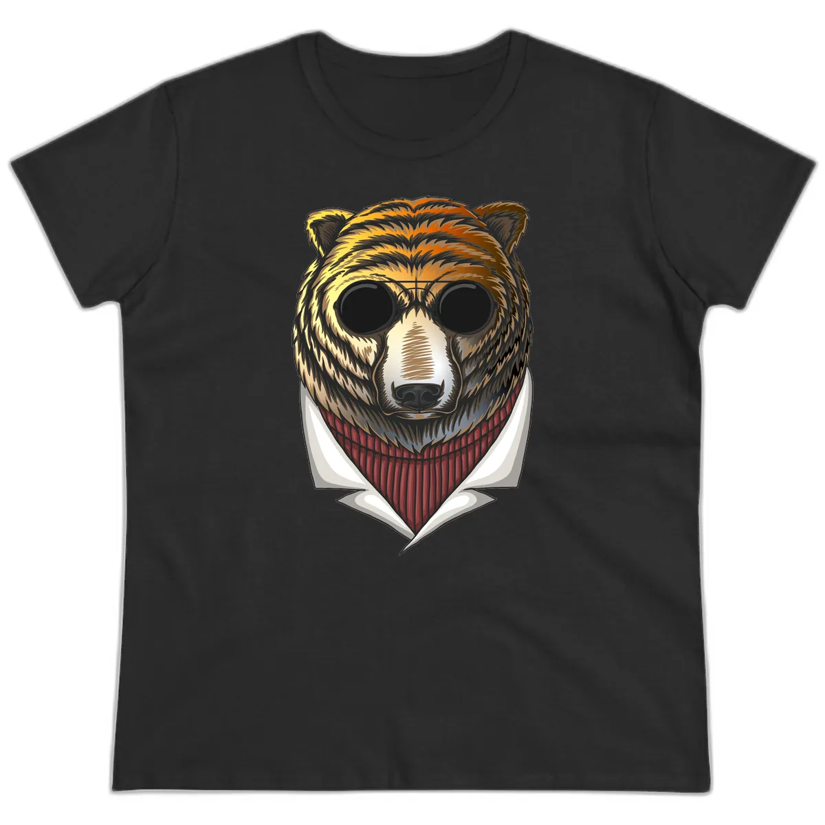 Cool Bear in Sunglasses Ladies Tee in Black