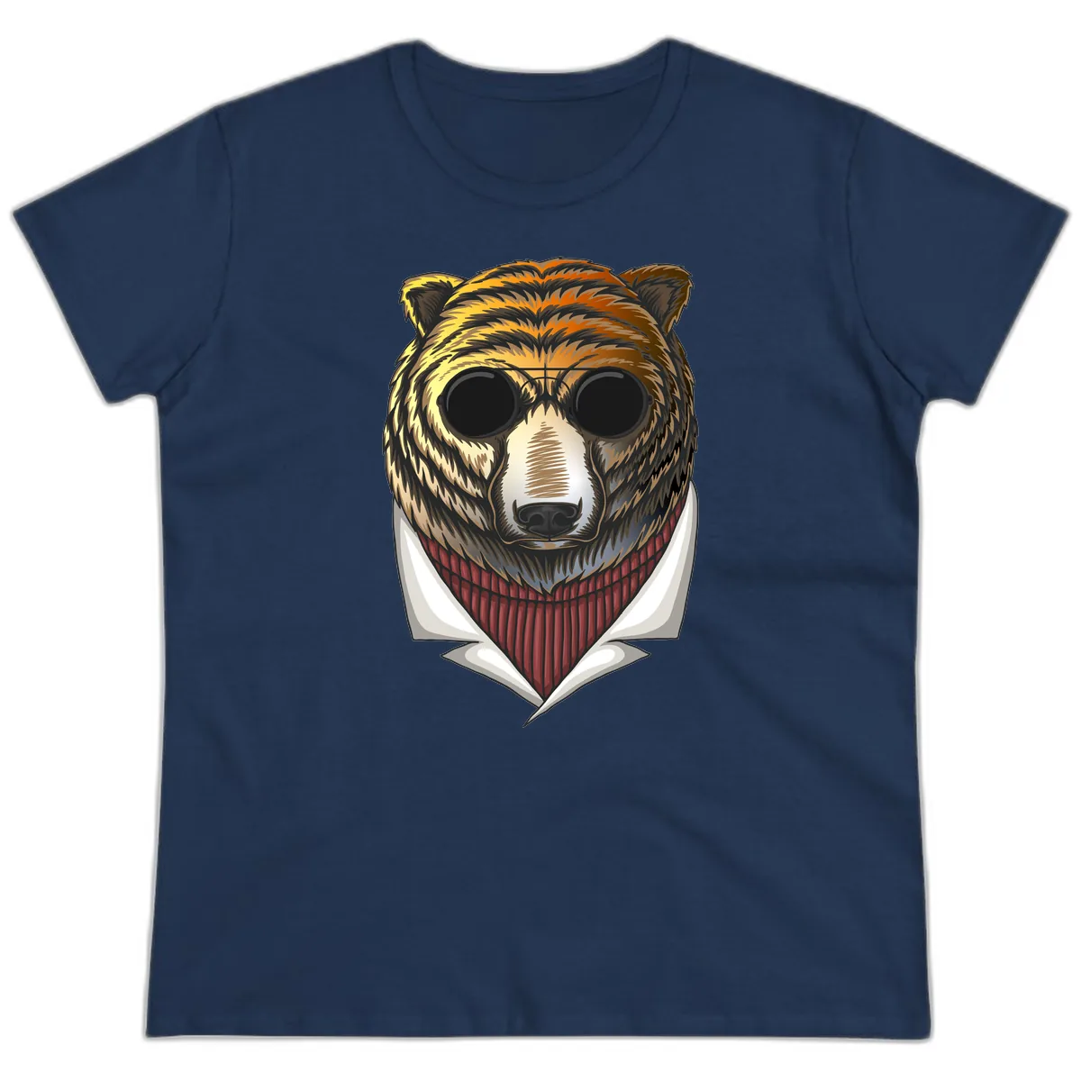 Cool Bear in Sunglasses Ladies Tee in Navy