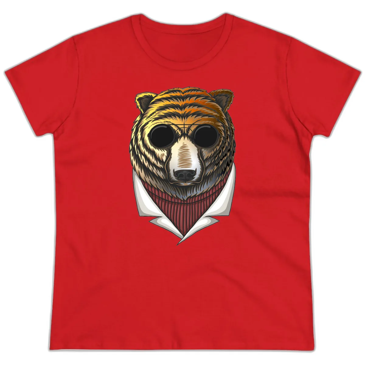 Cool Bear in Sunglasses Ladies Tee in Red