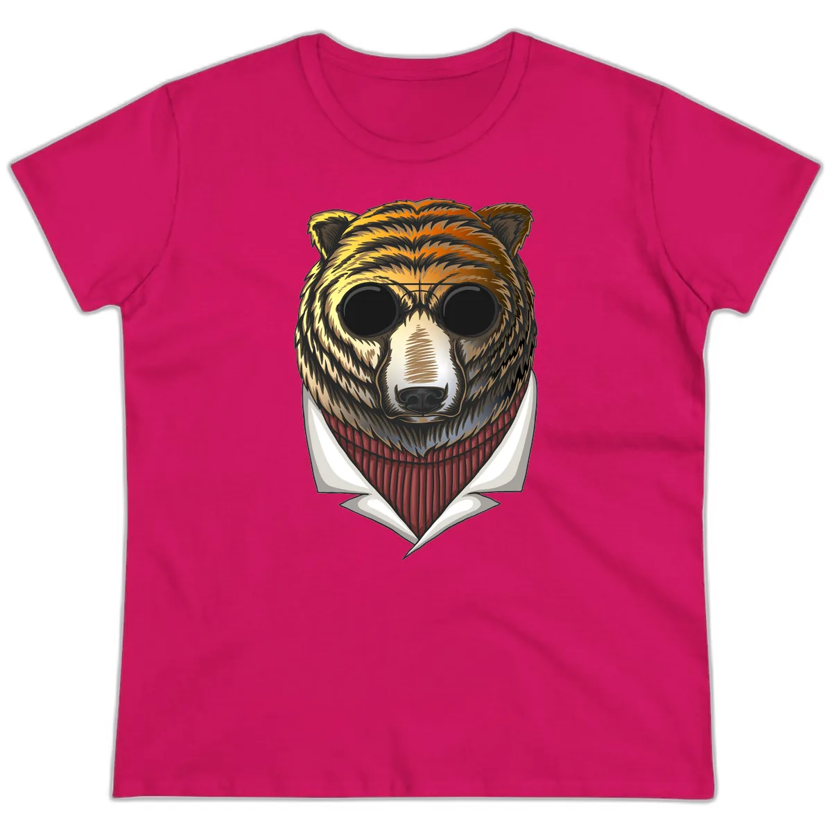 Cool Bear in Sunglasses Ladies Tee in Heliconia