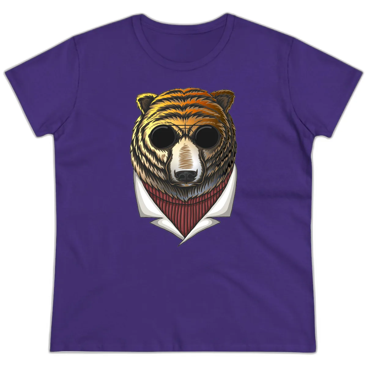 Cool Bear in Sunglasses Ladies Tee in Purple