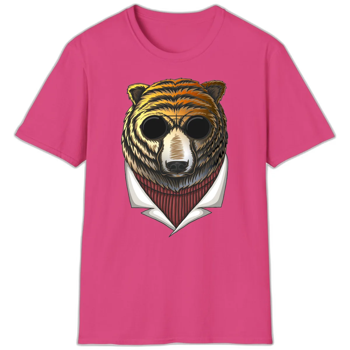 Cool Bear in Sunglasses T-Shirt in Heliconia