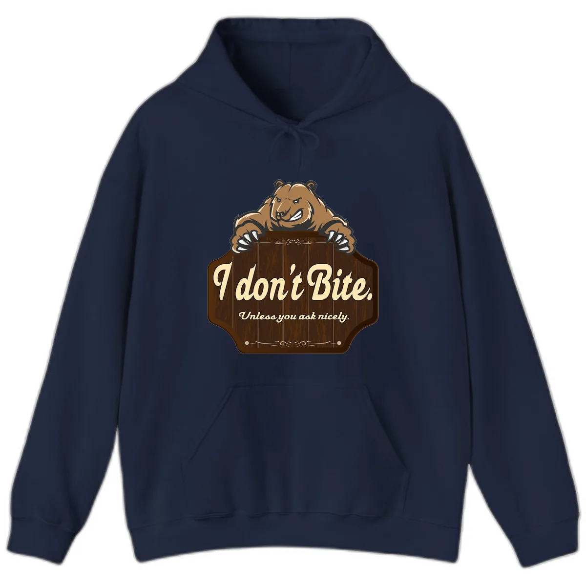 I Don't Bite Bear Hoodie in Navy