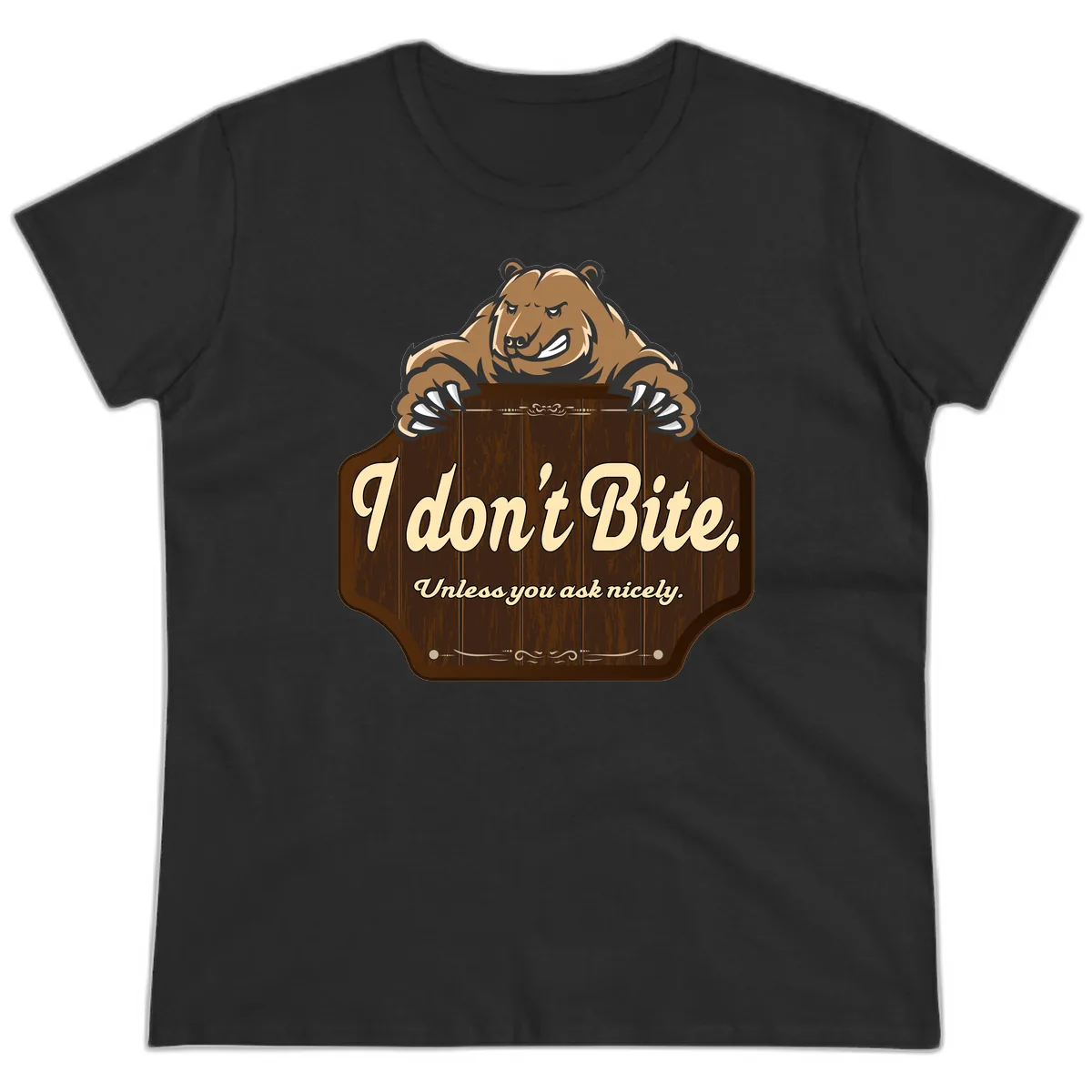 I Don't Bite Bear Ladies Tee in Black