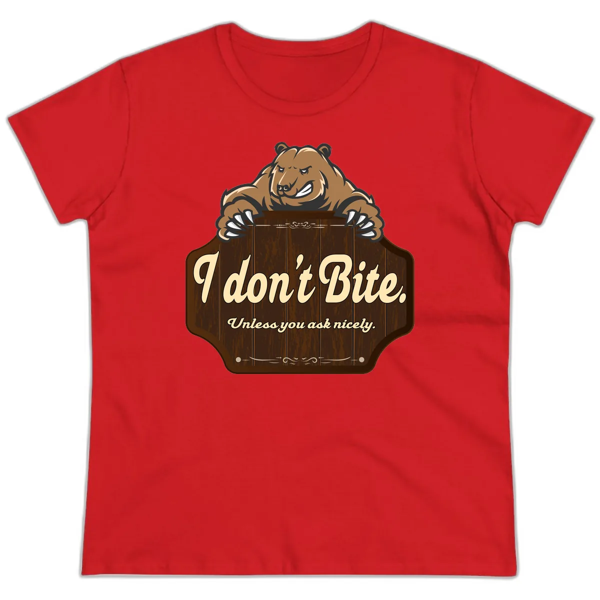 I Don't Bite Bear Ladies Tee in Red