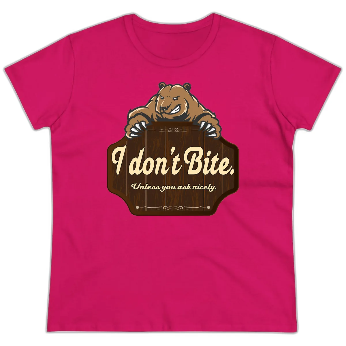 I Don't Bite Bear Ladies Tee in Heliconia