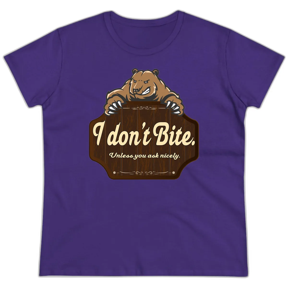 I Don't Bite Bear Ladies Tee in Purple