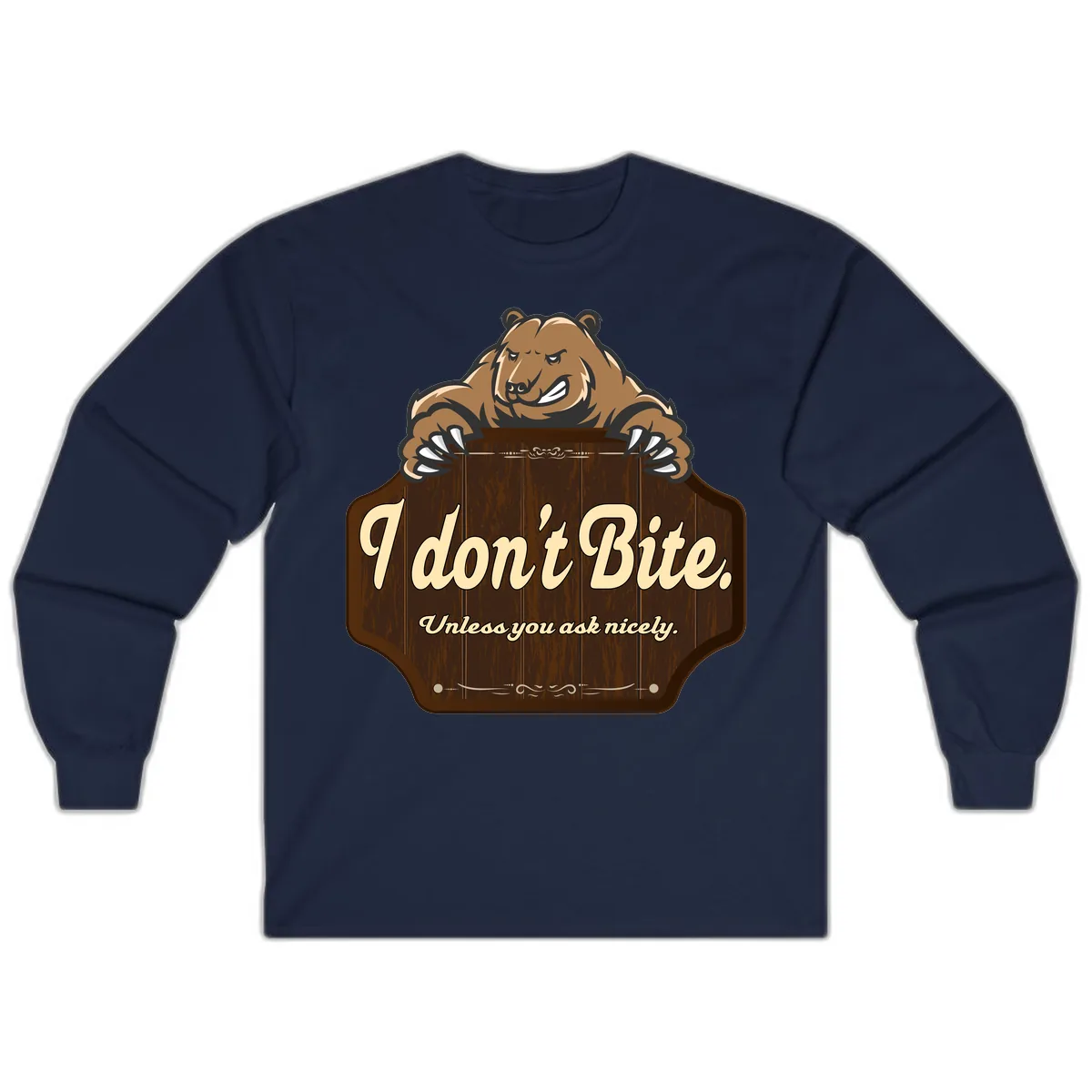 I Don't Bite Bear Long Sleeve in Navy