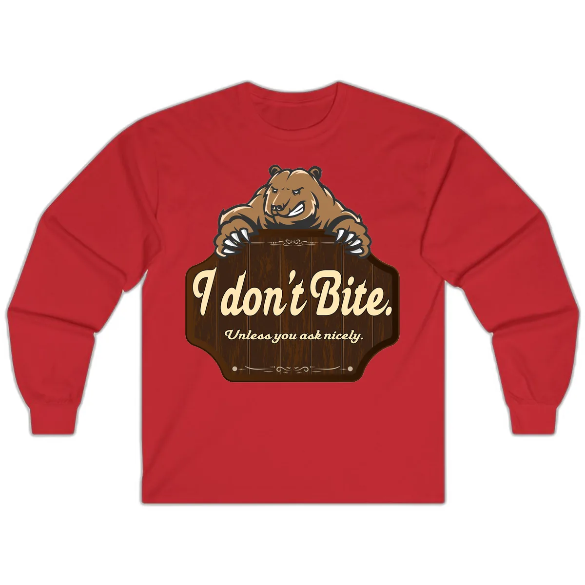 I Don't Bite Bear Long Sleeve in Red