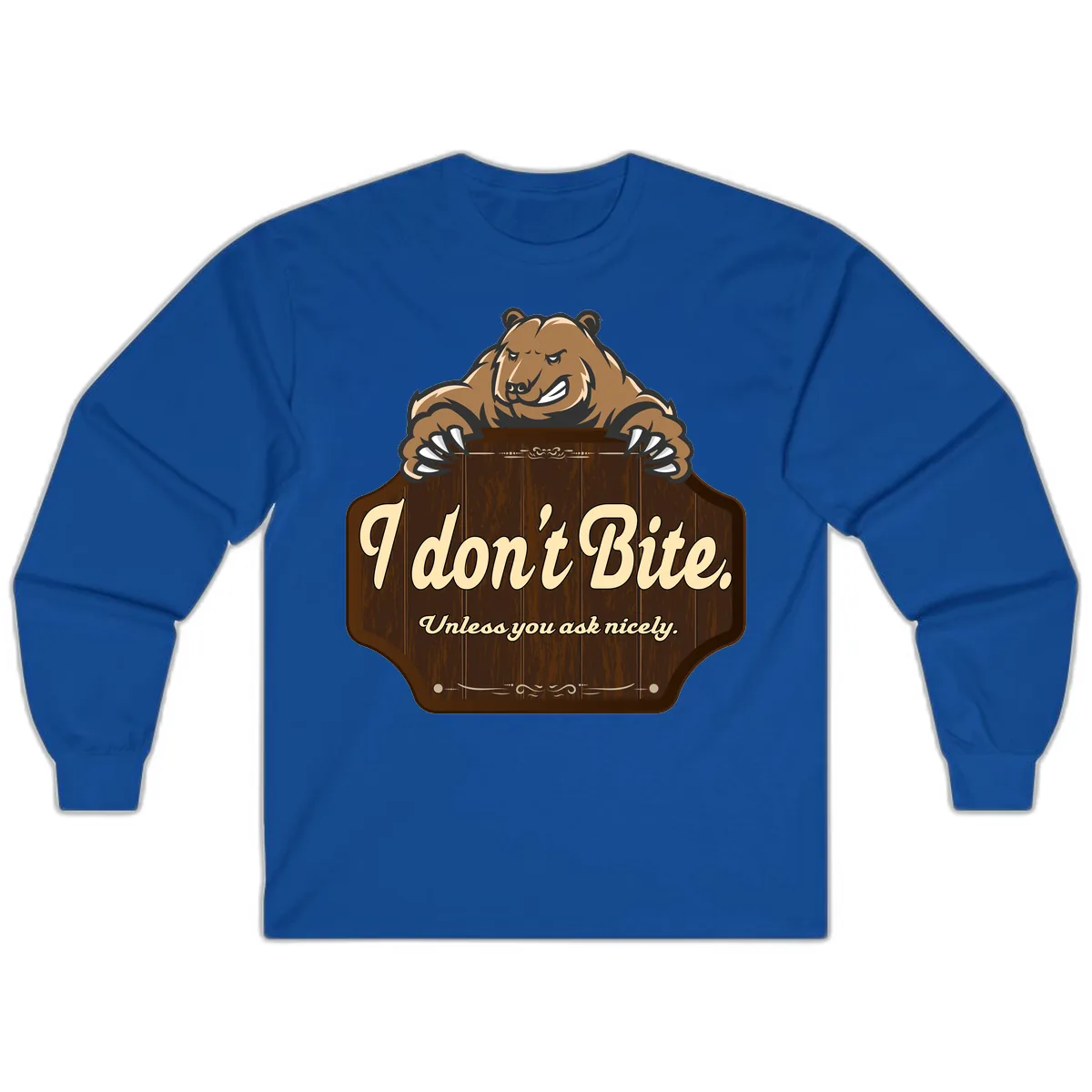 I Don't Bite Bear Long Sleeve in Royal