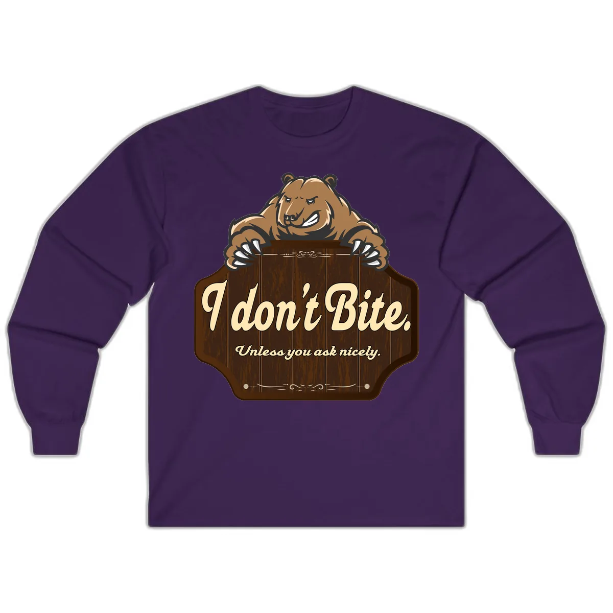 I Don't Bite Bear Long Sleeve in Purple