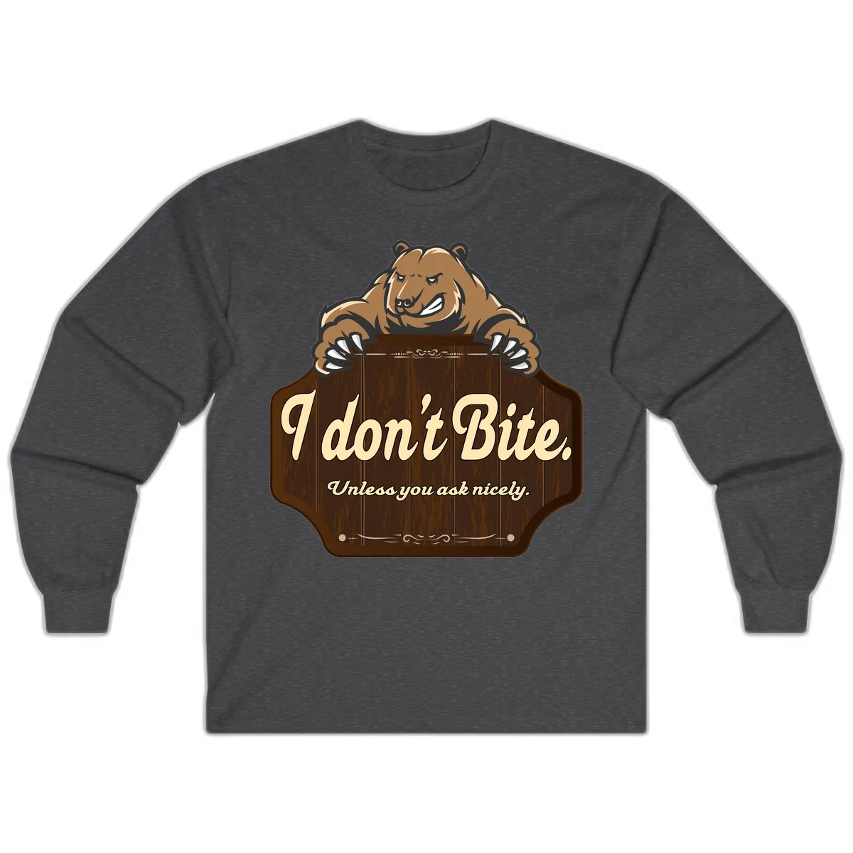 I Don't Bite Bear Long Sleeve in Dark Heather