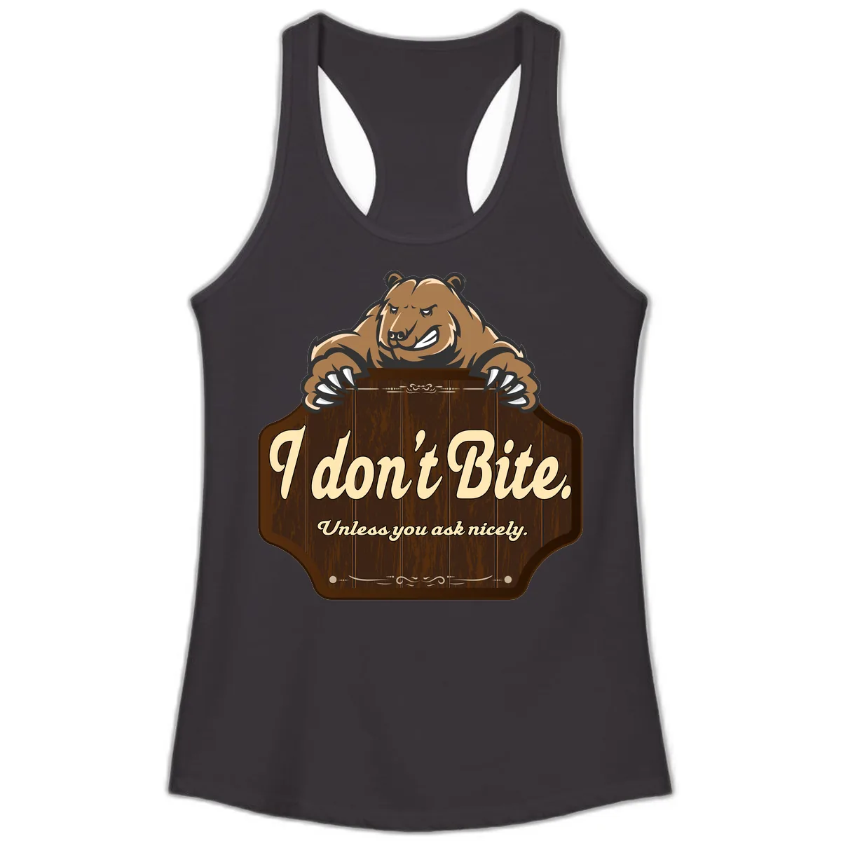 I Don't Bite Bear Ladies Tank in Black