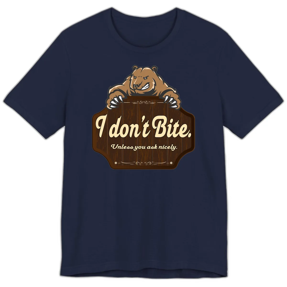 I Don't Bite Bear Premium T-Shirt in Navy