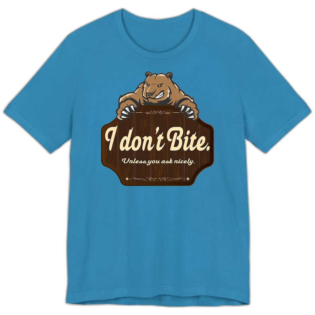I Don't Bite Bear Premium T-Shirt in Aqua