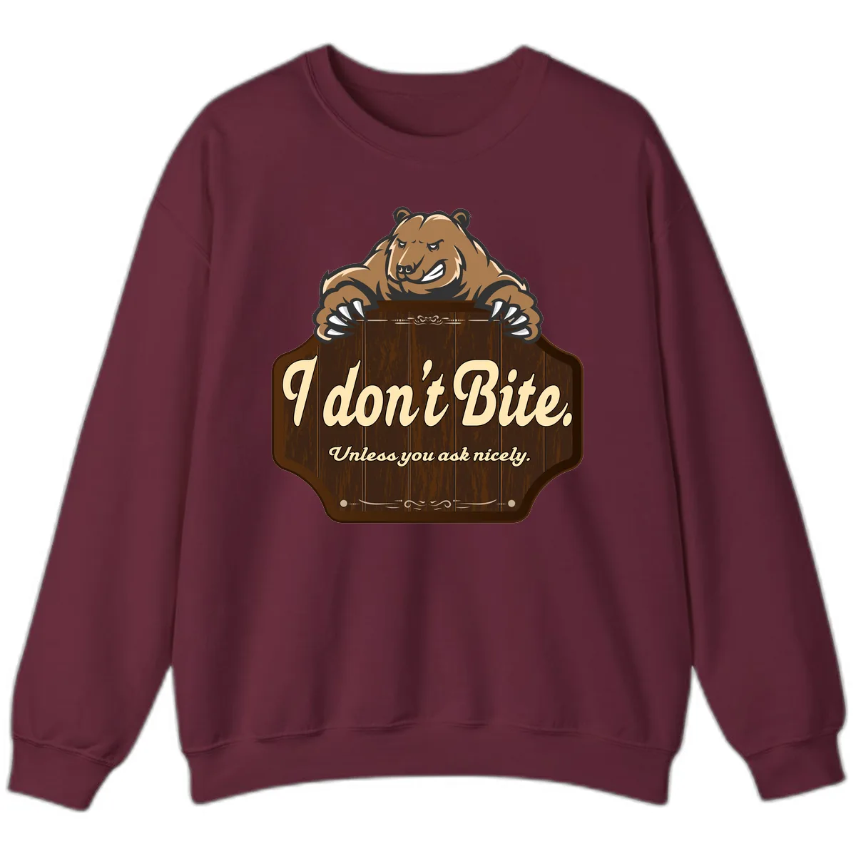 I Don't Bite Bear Sweatshirt in Maroon