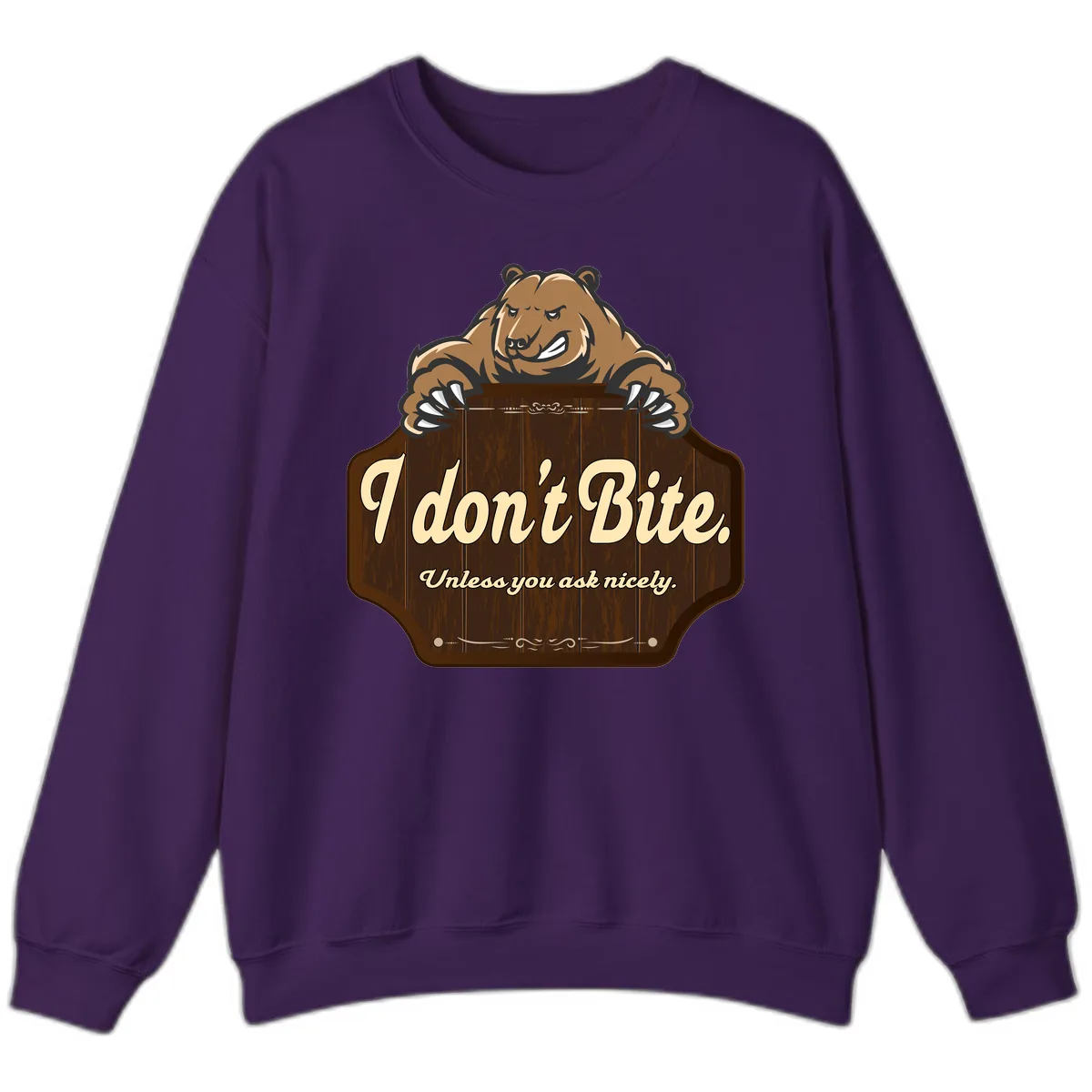 I Don't Bite Bear Sweatshirt in Purple
