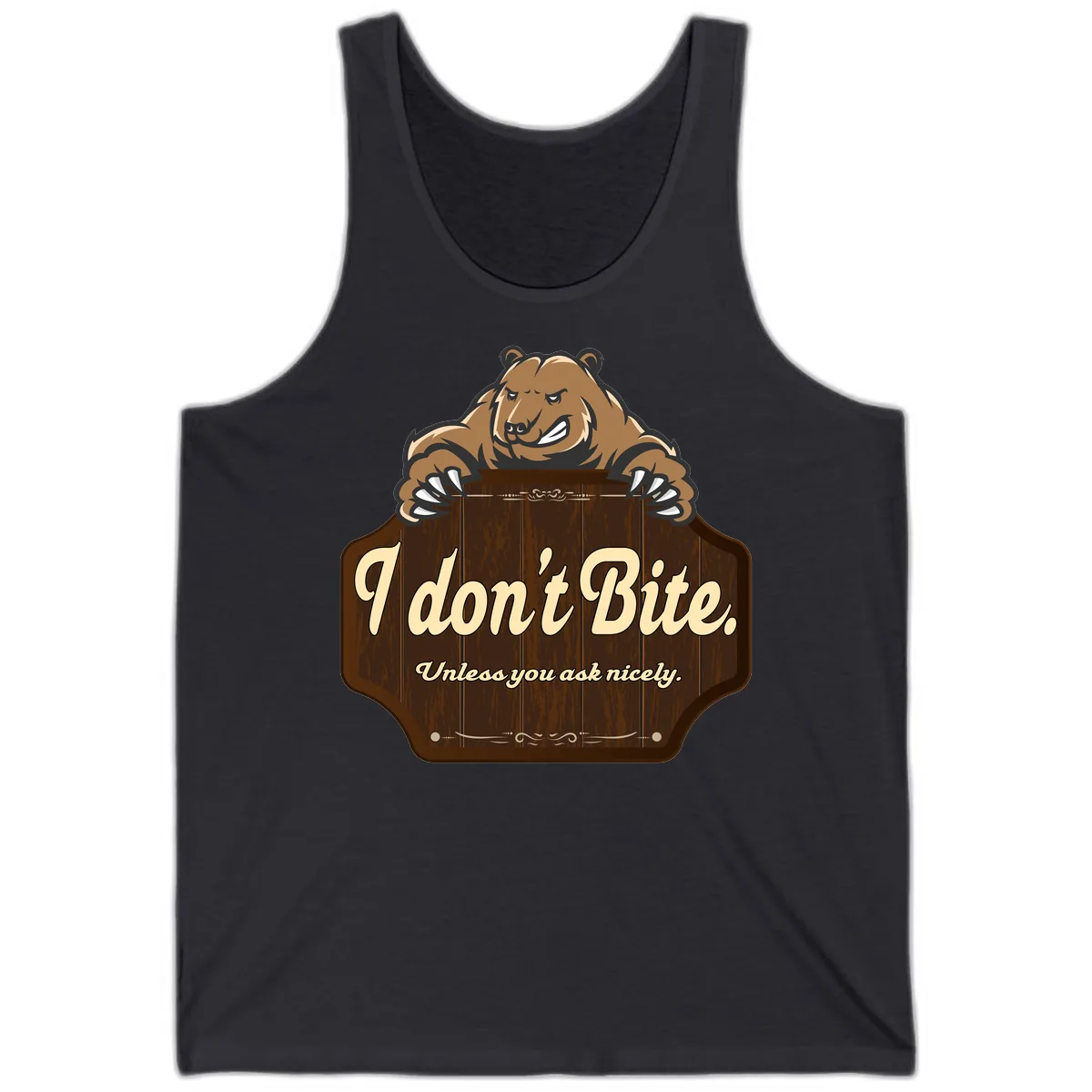 I Don't Bite Bear Tank in Dark Grey