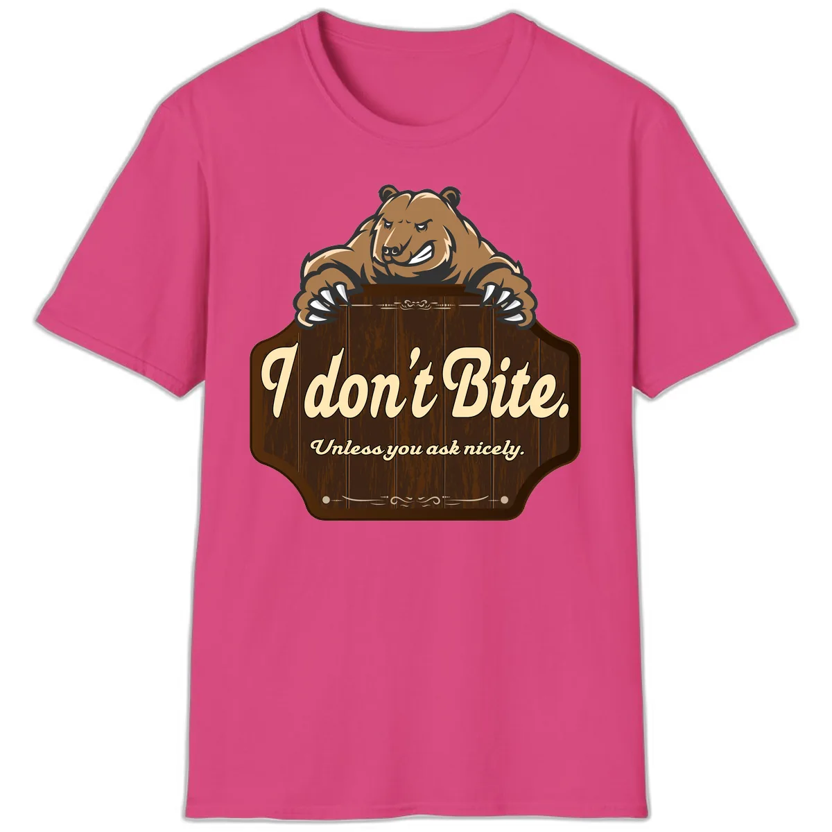 I Don't Bite Bear T-Shirt in Heliconia