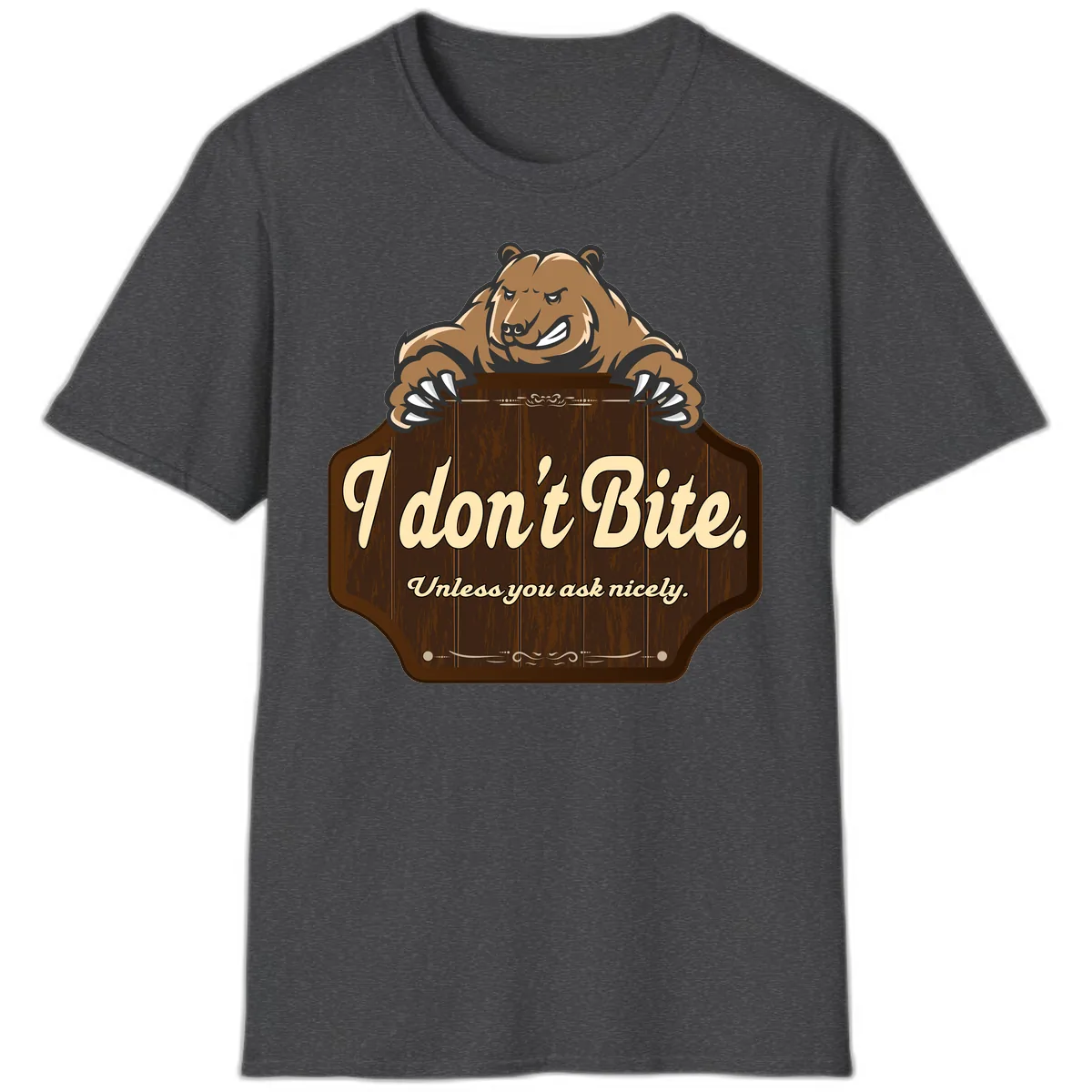 I Don't Bite Bear T-Shirt in Dark Heather