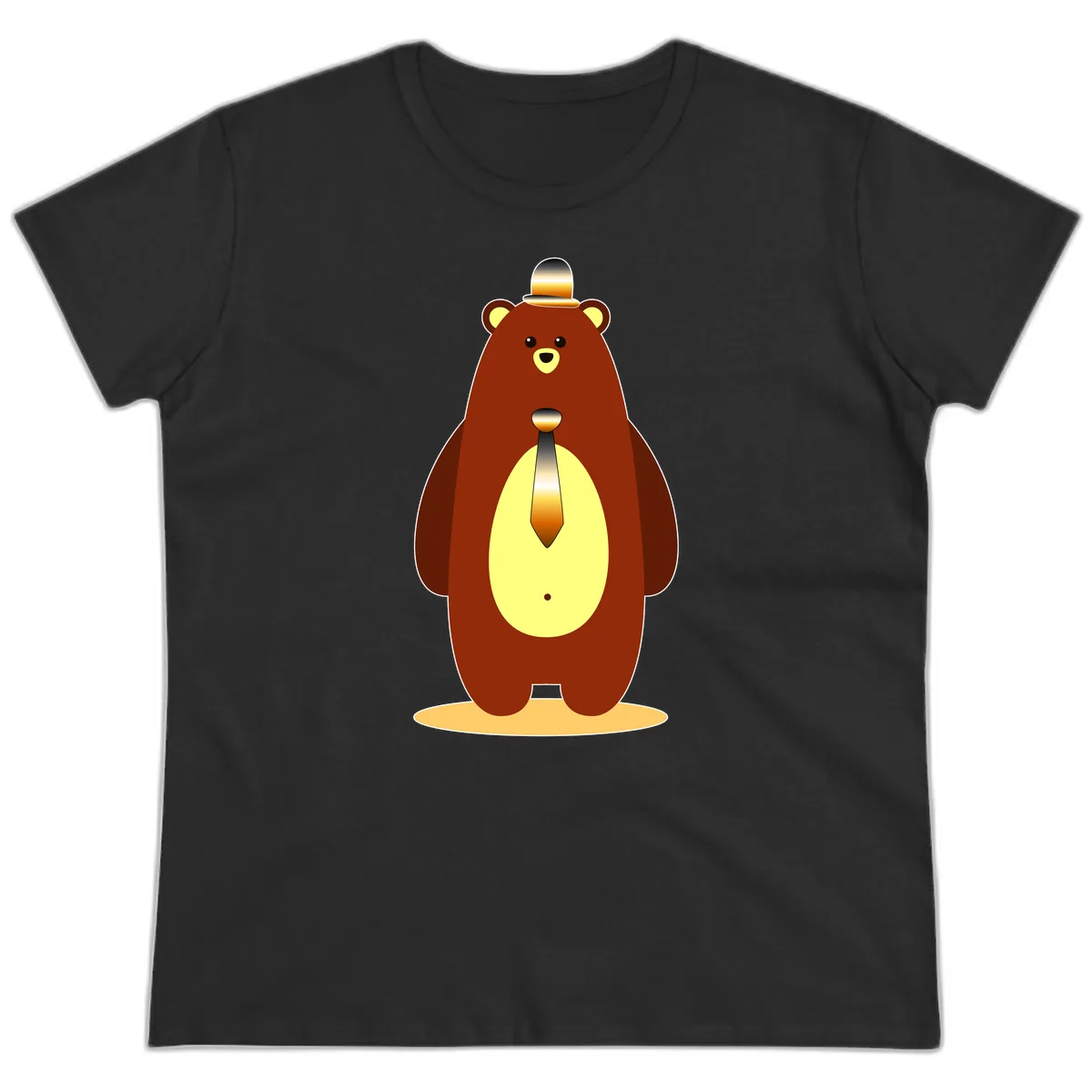 Gentleman Bear With Golden Tie Ladies Tee in Black