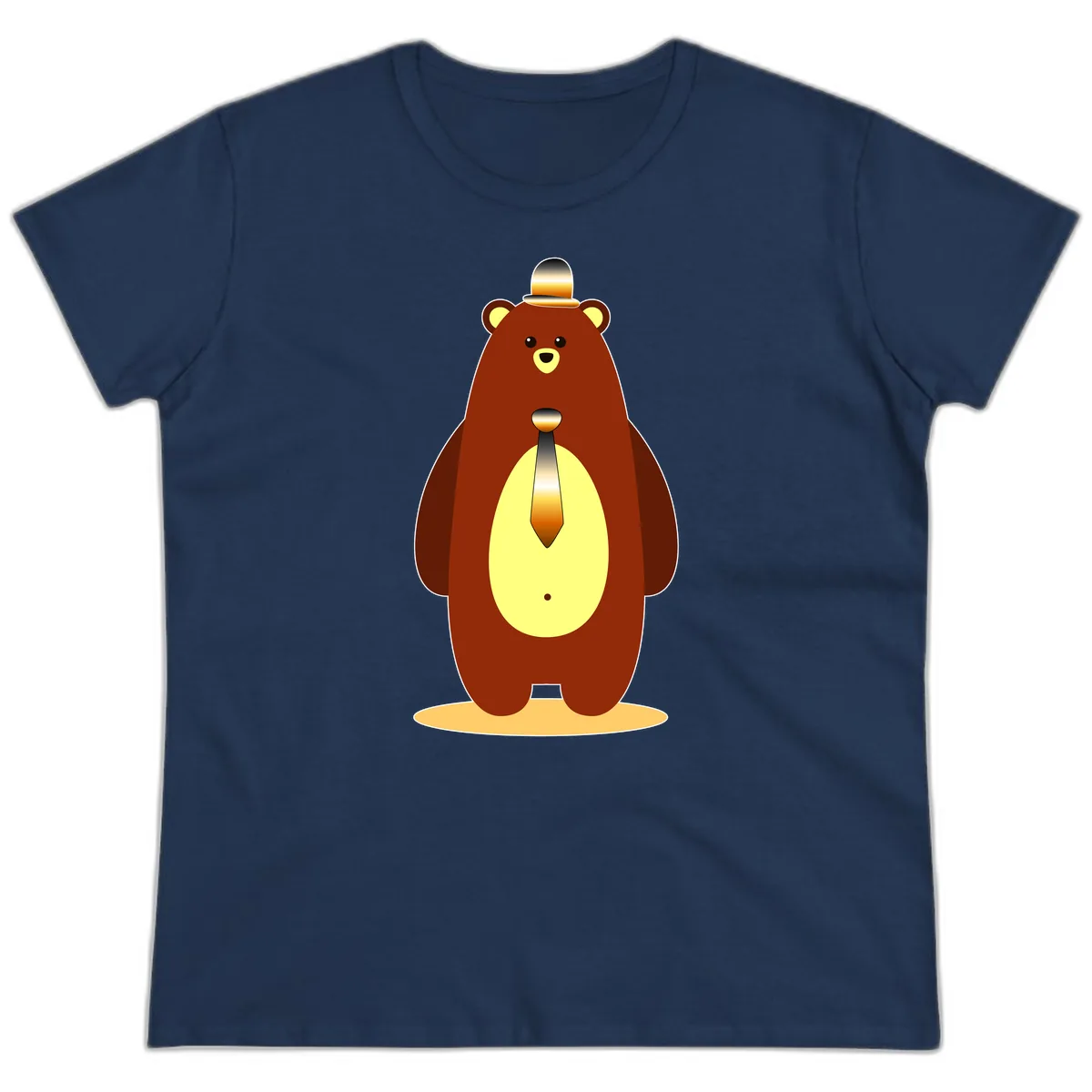 Gentleman Bear With Golden Tie Ladies Tee in Navy