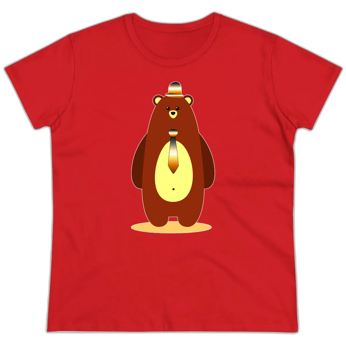 Gentleman Bear With Golden Tie Ladies Tee in Red