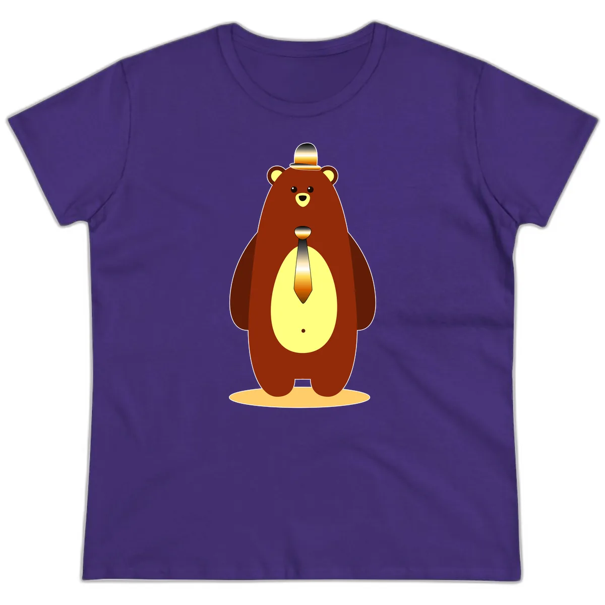 Gentleman Bear With Golden Tie Ladies Tee in Purple
