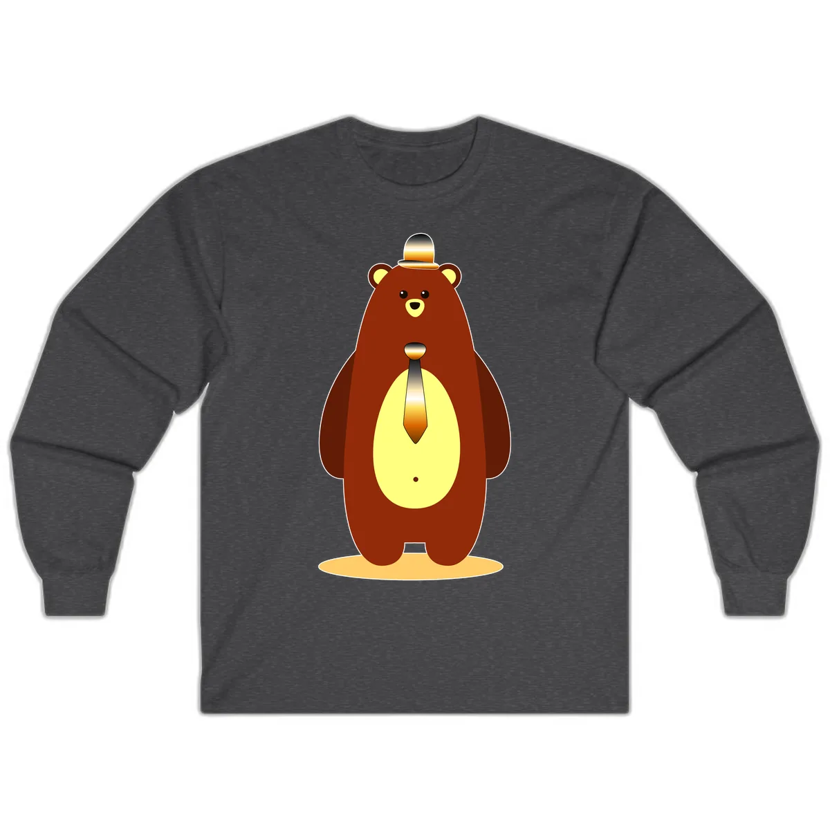 Gentleman Bear With Golden Tie Long Sleeve in Dark Heather